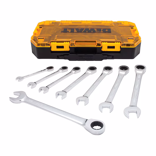 DEWALT 8PC Full Polish Ratcheting Combination Wrench Set