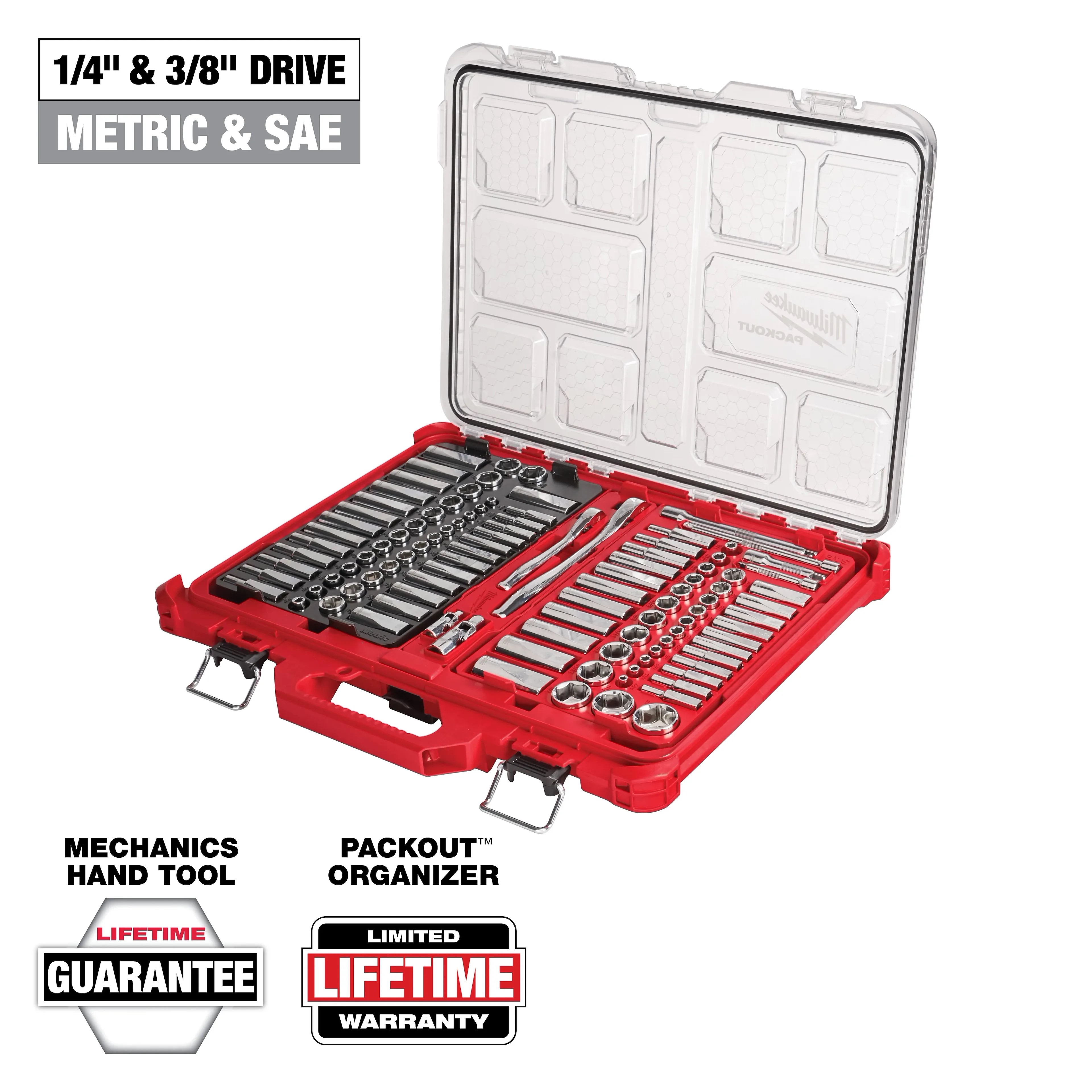 Milwaukee 106PC 1/4" & 3/8" Metric & SAE Ratchet and Socket Set with PACKOUT™ Low-Profile Organizer