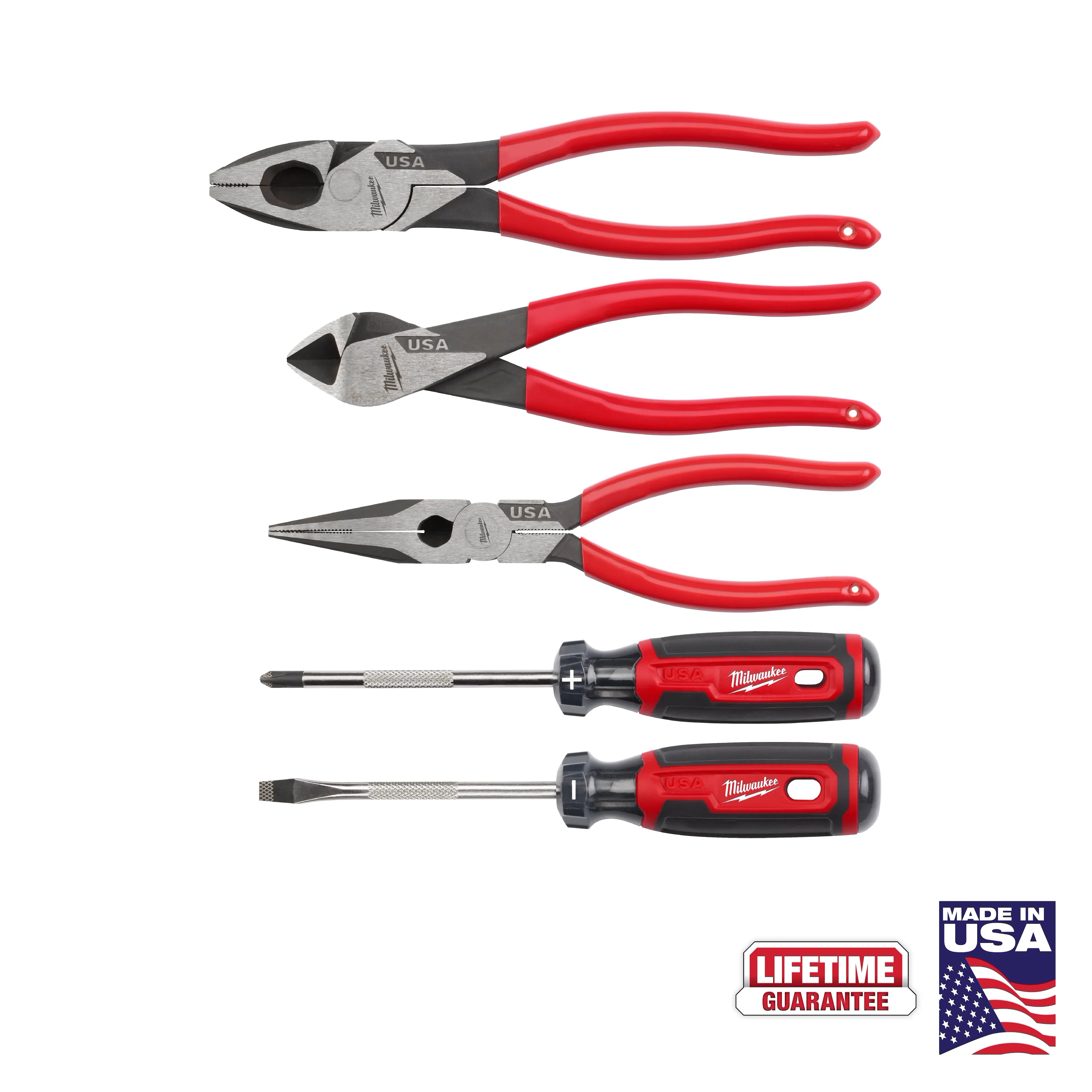 Milwaukee 5PC Dipped Grip Cutting Pliers & Cushion Grip Screwdrivers Set (USA)