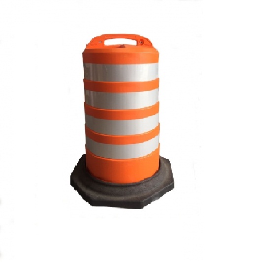 PLASTIC WATER DRUM ORANGE WITH RUBBER BASE